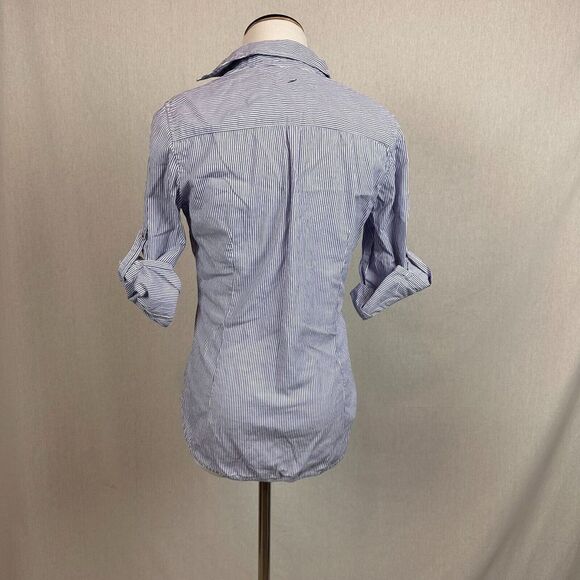 Zara Basic women's blue white stripe roll cuff blouse 1/2 button size xs - Picture 5 of 7